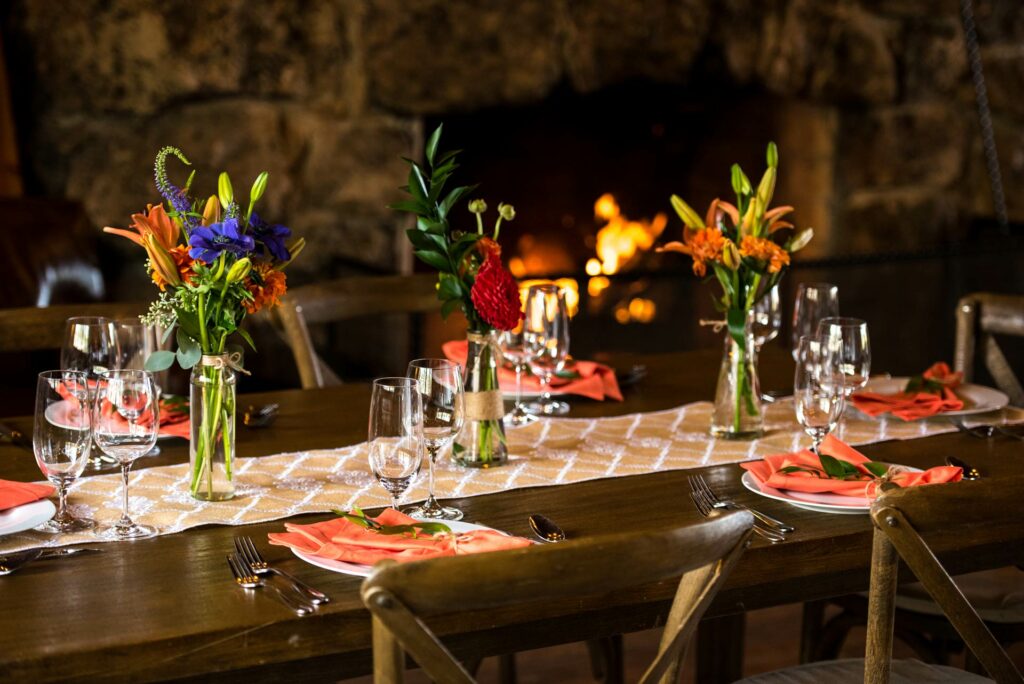 A fancy dinner setting ready for guests to enjoy our gourmet meals